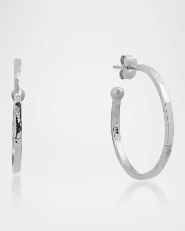 18K Hammered White Gold Hoop Earrings
